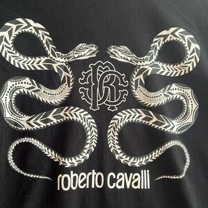 Roberto Cavalli Reversible Snake Logo Graphic T Shirt in Black Size L